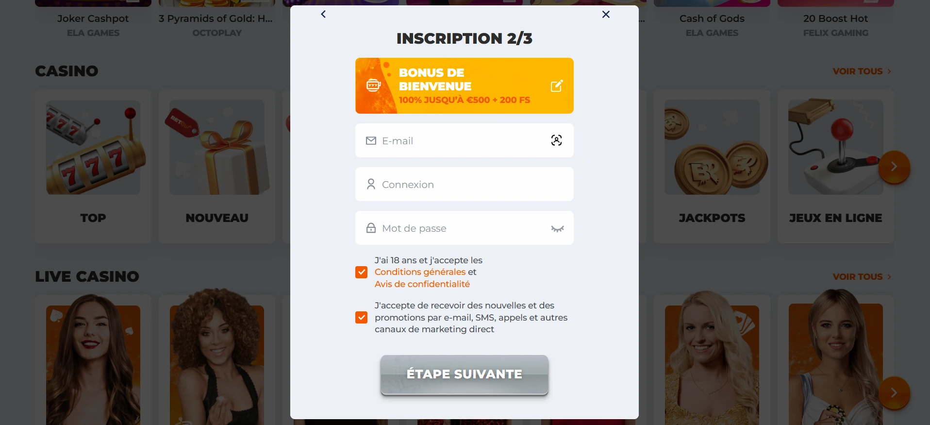 Inscription et création de compte sur BetRiot Casino