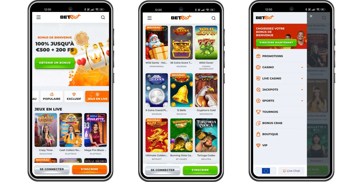 Version mobile de BetRiot Casino