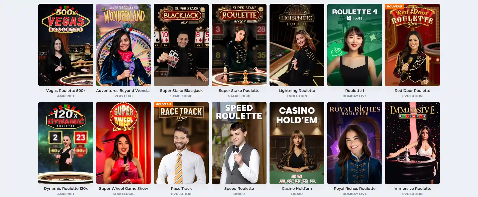 Lobby du casino en direct sur BetRiot